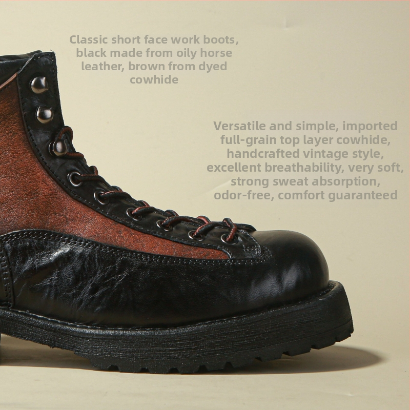 Pánske pracovné topánky, pravá koža; Vrchná časť: koža hovädzieho prvotriedna; Podšívka: koža zo svine; Výška holene: stredná; Zapínanie: na šnúrky vpredu