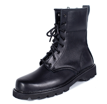 Ghete de exterior pentru bărbați – vârf rotund, partea superioară din piele naturală, talpă din cauciuc, stil militar, fermoar lateral