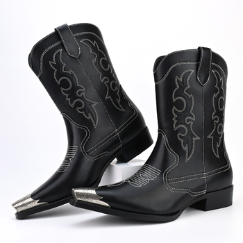 Kovbojske čizme - Vintage, casual, izšivene, s oštrim vrhom (Gornji materijal: PU, Potplat: guma, Visina pete: 3-5 cm, Uložak: PU)