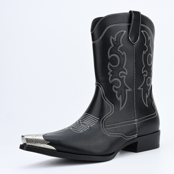 Kovbojske čizme - Vintage, casual, izšivene, s oštrim vrhom (Gornji materijal: PU, Potplat: guma, Visina pete: 3-5 cm, Uložak: PU)
