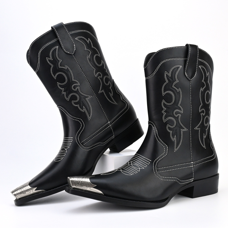 Kovbojske čizme - Vintage, casual, izšivene, s oštrim vrhom (Gornji materijal: PU, Potplat: guma, Visina pete: 3-5 cm, Uložak: PU)