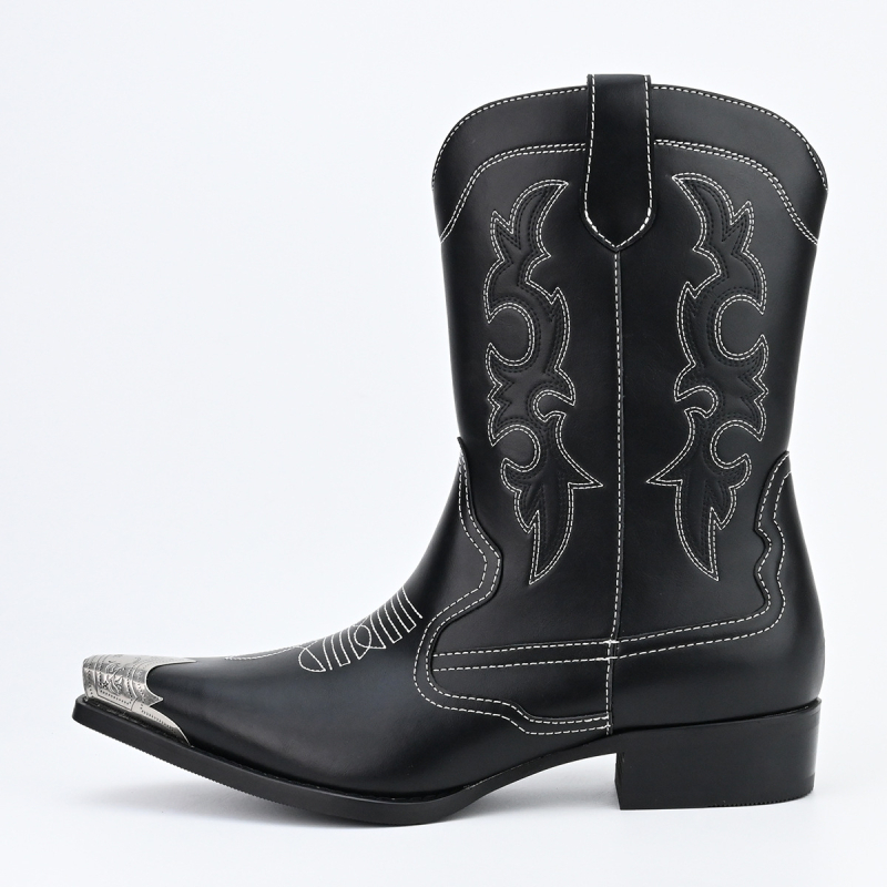 Kovbojske čizme - Vintage, casual, izšivene, s oštrim vrhom (Gornji materijal: PU, Potplat: guma, Visina pete: 3-5 cm, Uložak: PU)