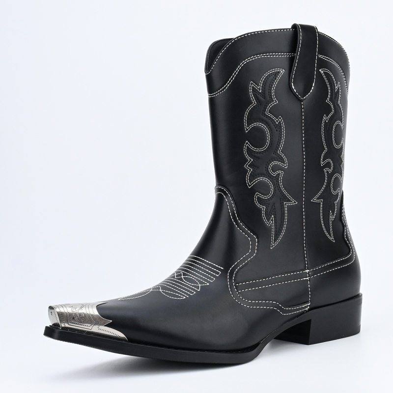 Kovbojske čizme - Vintage, casual, izšivene, s oštrim vrhom (Gornji materijal: PU, Potplat: guma, Visina pete: 3-5 cm, Uložak: PU)