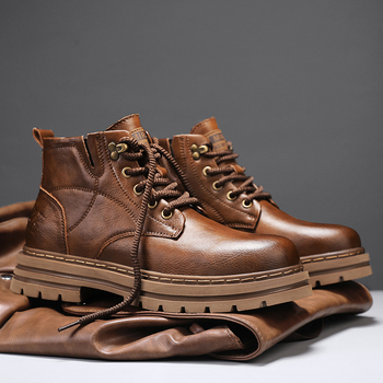 Muške Martin čizme za jesen - vodootporne, gornji materijal od prave kože, unutrašnja podstava od prave kože, gumena potplat, vezanje sprijeda