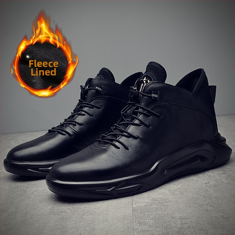 Pánske vysoké kožené topánky Martin s Velúrovou podšívkou, vrchný materiál z pravej kože, elastické zapínanie, okrúhla špička