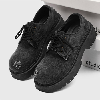 Muške denim Derby cipele — casual stil, okrugli vrh, vezanje šnalama, PVC đon, ravni đon