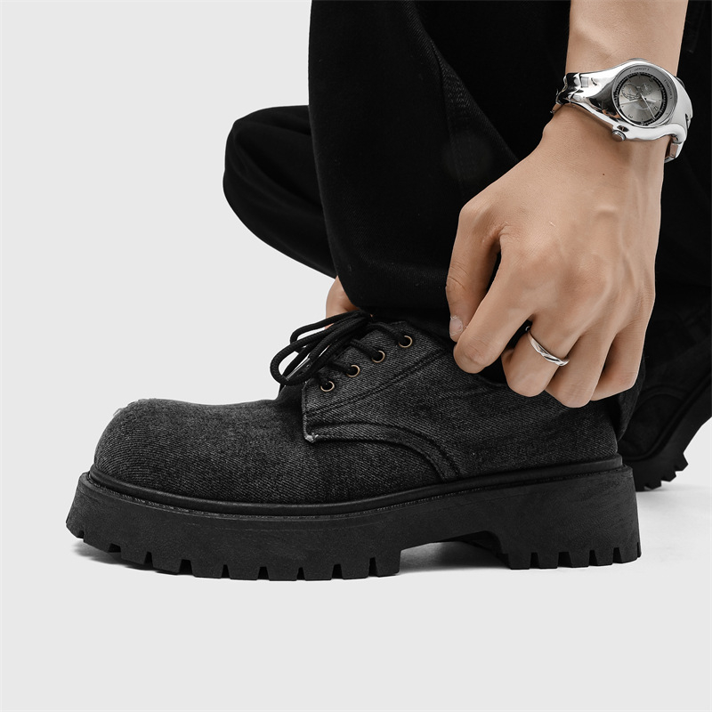 Muške denim Derby cipele — casual stil, okrugli vrh, vezanje šnalama, PVC đon, ravni đon