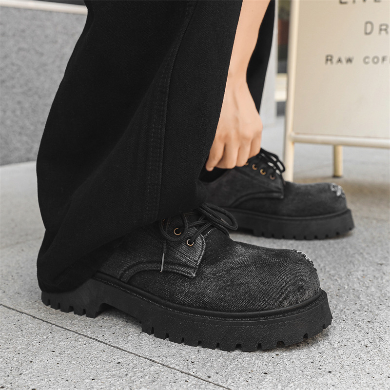 Muške denim Derby cipele — casual stil, okrugli vrh, vezanje šnalama, PVC đon, ravni đon