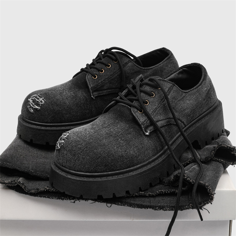 Muške denim Derby cipele — casual stil, okrugli vrh, vezanje šnalama, PVC đon, ravni đon