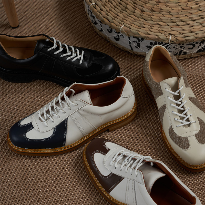 Ανδρικά Δερμάτινα Παπούτσια – Χειροποίητα, Βρετανικό Στυλ, Άνω μέρος από Δέρμα Αγελάδας, Σόλα από Καουτσούκ-Αφρό, Στρογγυλή Μύτη, Δέσιμο Μπροστά