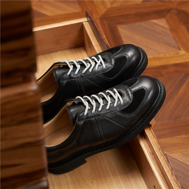 Ανδρικά Δερμάτινα Παπούτσια – Χειροποίητα, Βρετανικό Στυλ, Άνω μέρος από Δέρμα Αγελάδας, Σόλα από Καουτσούκ-Αφρό, Στρογγυλή Μύτη, Δέσιμο Μπροστά