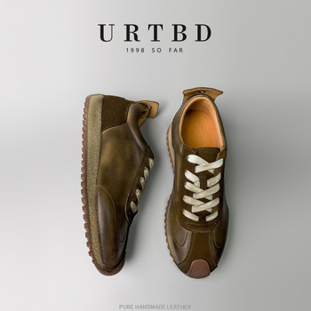 Ανδρικά δερμάτινα sneakers με φθαρμένο δέρμα αγελάδας, ρετρό στυλ, χαμηλός φτέρνας κλίση (1-3 εκ), σόλα από αφρώδες καουτσούκ, εσωτερική σόλα από φυσικό δέρμα