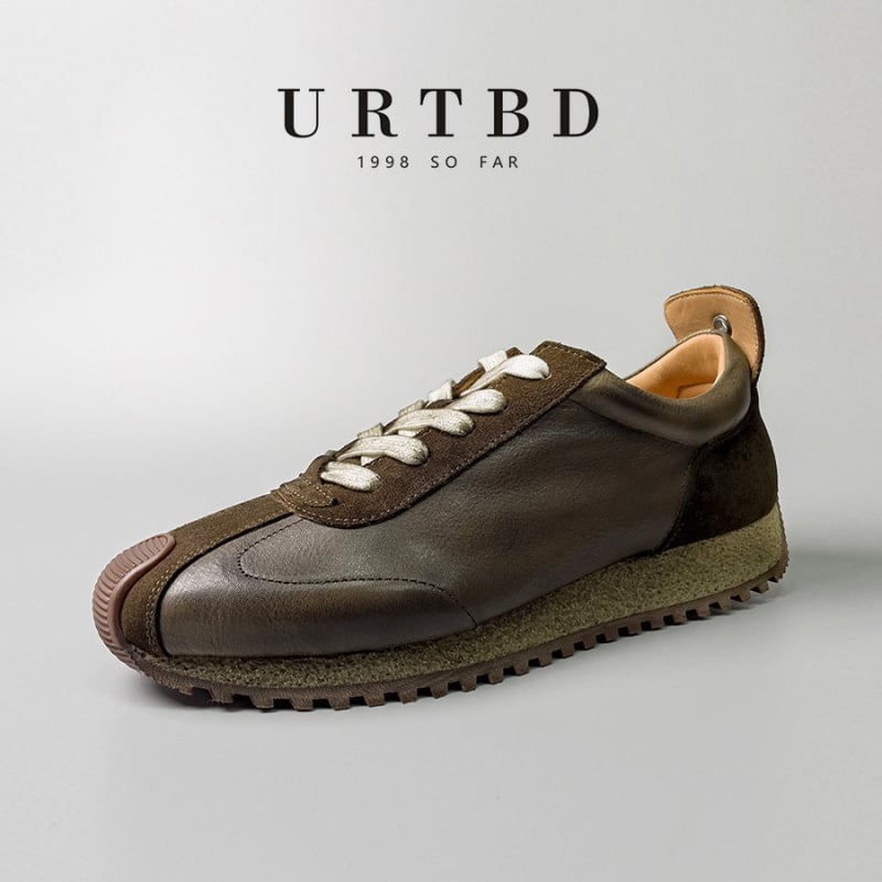 Ανδρικά δερμάτινα sneakers με φθαρμένο δέρμα αγελάδας, ρετρό στυλ, χαμηλός φτέρνας κλίση (1-3 εκ), σόλα από αφρώδες καουτσούκ, εσωτερική σόλα από φυσικό δέρμα