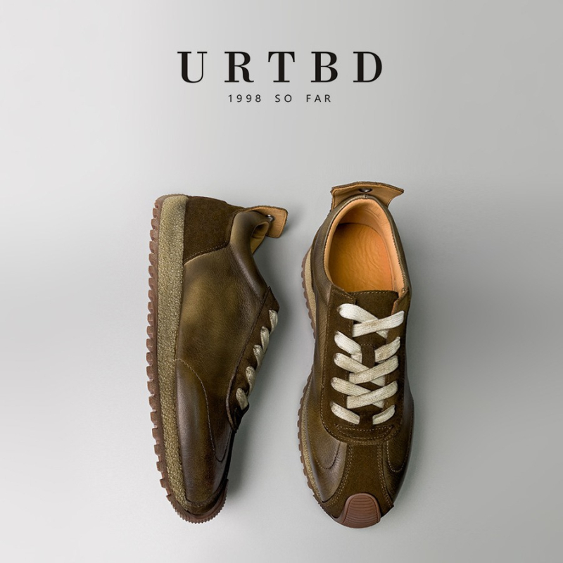 Ανδρικά δερμάτινα sneakers με φθαρμένο δέρμα αγελάδας, ρετρό στυλ, χαμηλός φτέρνας κλίση (1-3 εκ), σόλα από αφρώδες καουτσούκ, εσωτερική σόλα από φυσικό δέρμα