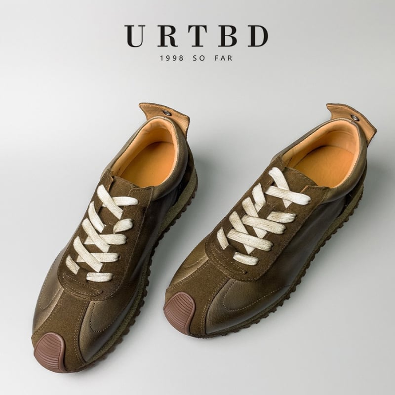 Ανδρικά δερμάτινα sneakers με φθαρμένο δέρμα αγελάδας, ρετρό στυλ, χαμηλός φτέρνας κλίση (1-3 εκ), σόλα από αφρώδες καουτσούκ, εσωτερική σόλα από φυσικό δέρμα