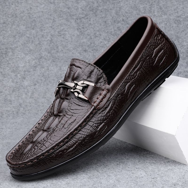 Muške kožne loaferice s kroko uzorkom, PU gornji dio, PVC đon, oštar nos, vodootporne i otporne na klizanje, casual obuća
