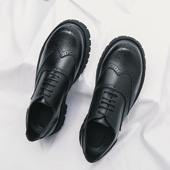 Ανδρικά δερμάτινα παπούτσια σε κορεατικό στυλ, καθημερινά, με παχιά σόλα, PU επάνω μέρος, στρογγυλή μύτη, χαμηλό τακούνι