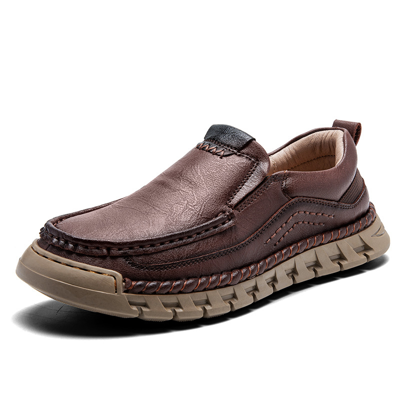 Muške casual kožne loaferice – gornji dio od prave kože; potplat od gume; okrugli vrh; niski potpetica 1–3 cm; Crazy Horse završna obrada