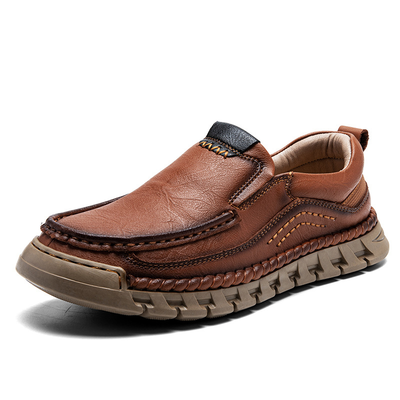 Muške casual kožne loaferice – gornji dio od prave kože; potplat od gume; okrugli vrh; niski potpetica 1–3 cm; Crazy Horse završna obrada