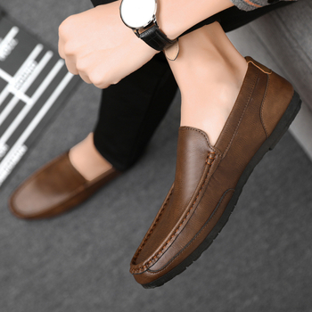 Muški loafers Slip-On od umjetne kože, okrugli vrh, gumena potplat, niski potpetica 1–3 cm, PU uložak
