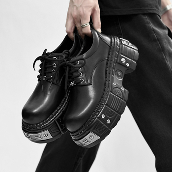 Mužské punk derby topánky s EVA hornou, gumová podrážka, guľatý špič, stredne vysoká päta 3–5 cm