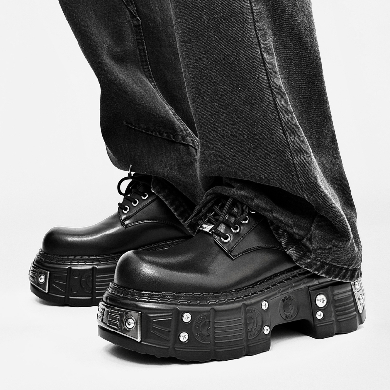 Mužské punk derby topánky s EVA hornou, gumová podrážka, guľatý špič, stredne vysoká päta 3–5 cm