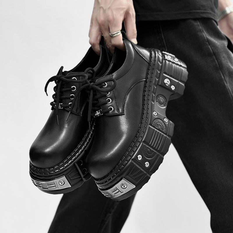 Mužské punk derby topánky s EVA hornou, gumová podrážka, guľatý špič, stredne vysoká päta 3–5 cm