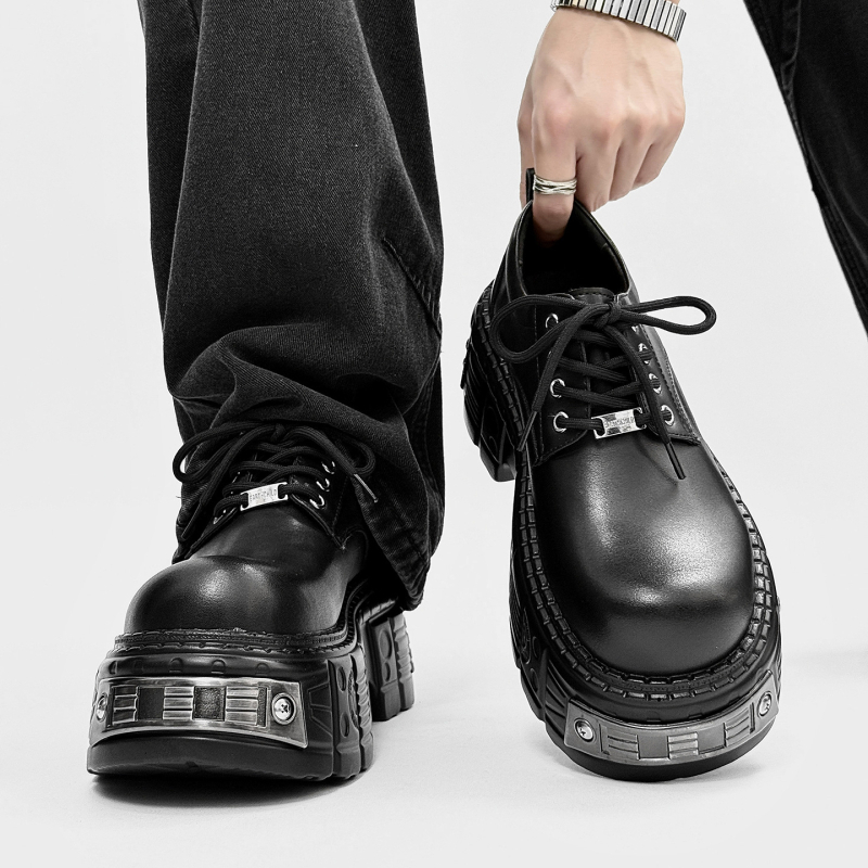 Mužské punk derby topánky s EVA hornou, gumová podrážka, guľatý špič, stredne vysoká päta 3–5 cm