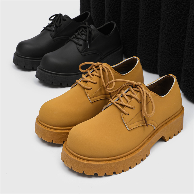 Derby topánky pre mužov, PU vrchný materiál, plastová podrážka, okrúhla špička, šnúrkové zapínanie, zvýšenie výšky
