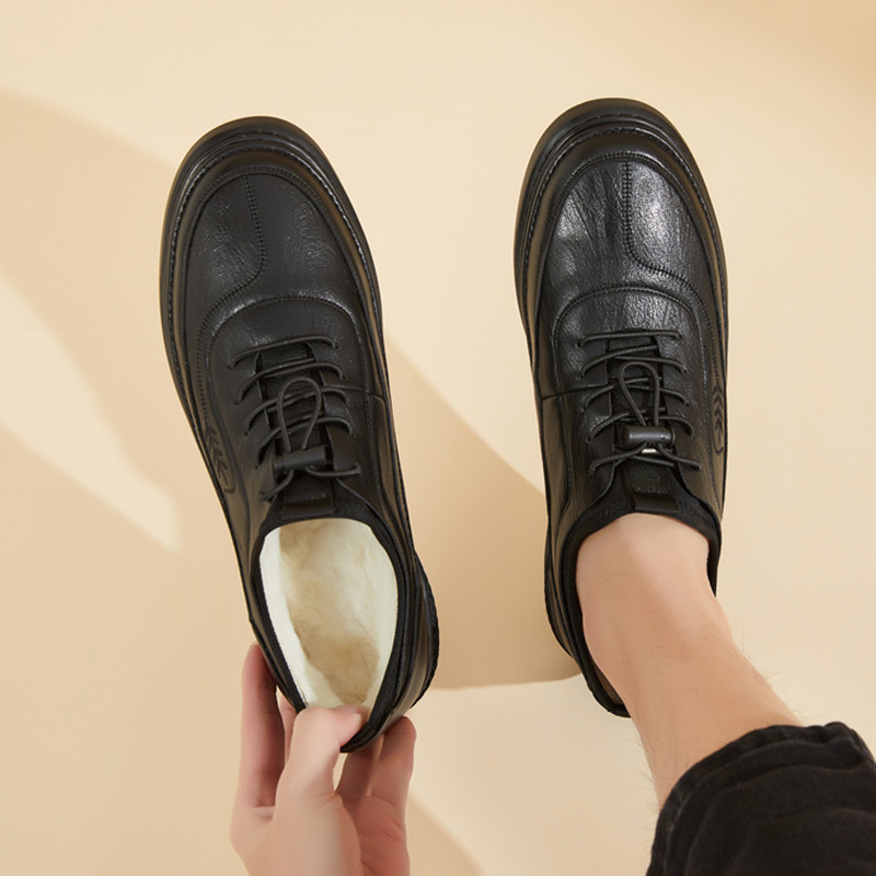 Muške zimske slip-on cipele od prave kože s vunenom podstavom, mekana gumena potplat