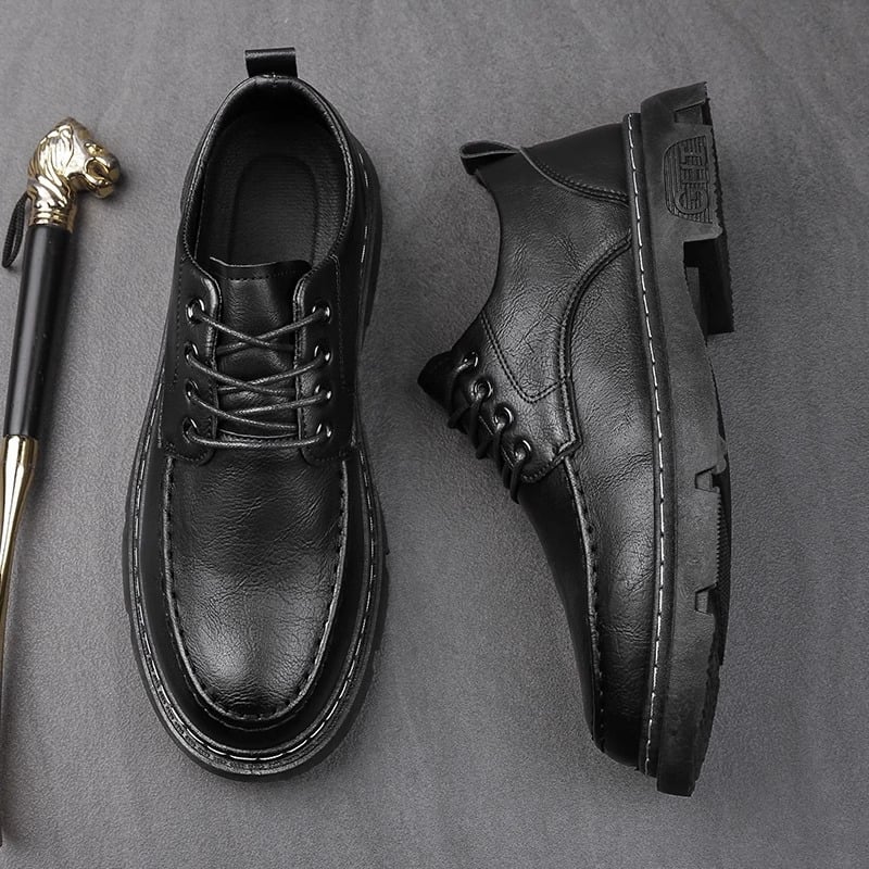 Muške kožne cipele u britanskom stilu za jesen – casual poslovne cipele od PU gornjeg materijala, gumeni potplat, PU uložak, prednje vezivanje, peta 3–5 cm