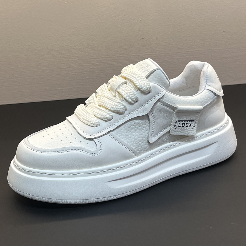 Muške kožne bijele tenisice s debelim potplatom, britski stil, minimalističke i svestrane za svakodnevnu upotrebu