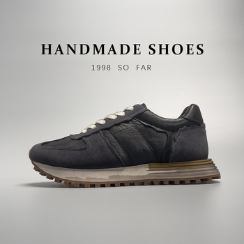 Black Bear muške cipele od prave kože, prozračne, s debelim potplatom, retro izblijedjeli stil, ručna izrada, casual obuća