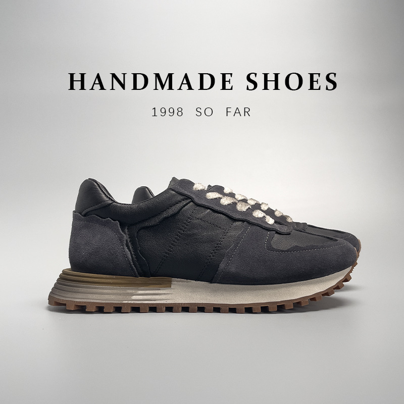 Black Bear muške cipele od prave kože, prozračne, s debelim potplatom, retro izblijedjeli stil, ručna izrada, casual obuća
