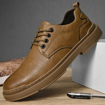 Ghete Martin pentru bărbați, talpă groasă, stil britanic, piele naturală, finisaj embosat, respirabile