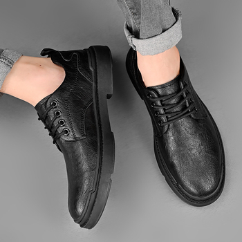 Ghete Martin pentru bărbați, talpă groasă, stil britanic, piele naturală, finisaj embosat, respirabile