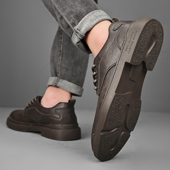 Ghete Martin pentru bărbați, talpă groasă, stil britanic, piele naturală, finisaj embosat, respirabile