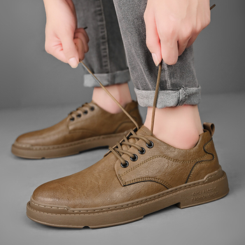 Ghete Martin pentru bărbați, talpă groasă, stil britanic, piele naturală, finisaj embosat, respirabile