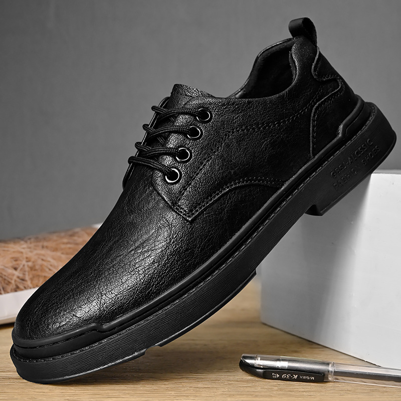 Ghete Martin pentru bărbați, talpă groasă, stil britanic, piele naturală, finisaj embosat, respirabile