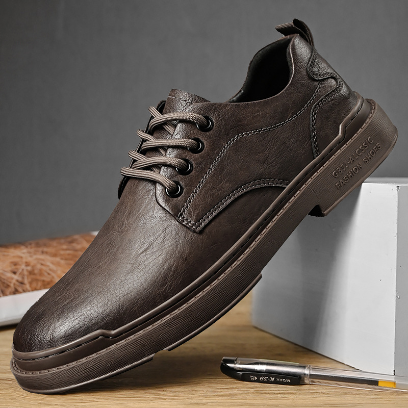 Ghete Martin pentru bărbați, talpă groasă, stil britanic, piele naturală, finisaj embosat, respirabile