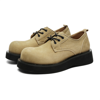 Pantofi Derby pentru bărbați cu talpă groasă de creștere a înălțimii (3–5 cm) – partea superioară din flanel, talpă din cauciuc, vârf rotund, gât scurt, stil de toamnă casual