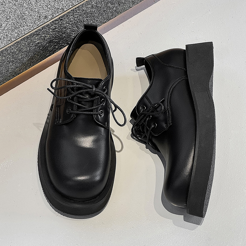 Pantofi Derby pentru bărbați cu talpă groasă de creștere a înălțimii (3–5 cm) – partea superioară din flanel, talpă din cauciuc, vârf rotund, gât scurt, stil de toamnă casual