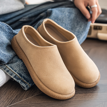 Muške casual mule od mikrovlaknaste kože sa suede završetkom, gumom potplata, okrugli vrh, niski kvadratni potpetica, jesen 2025 izlazak