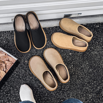 Muške casual mule od mikrovlaknaste kože sa suede završetkom, gumom potplata, okrugli vrh, niski kvadratni potpetica, jesen 2025 izlazak
