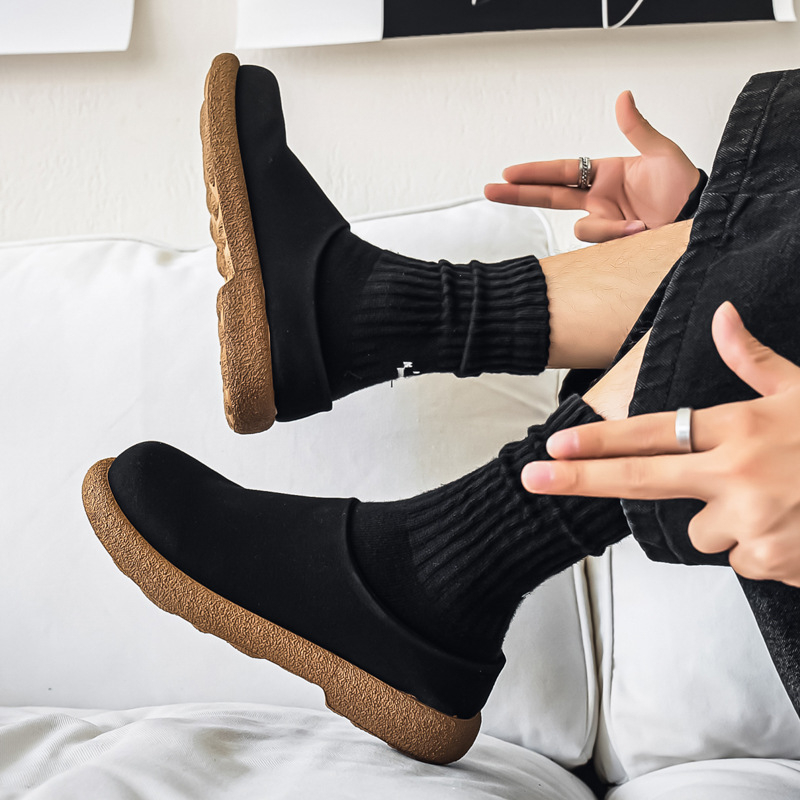 Muške casual mule od mikrovlaknaste kože sa suede završetkom, gumom potplata, okrugli vrh, niski kvadratni potpetica, jesen 2025 izlazak