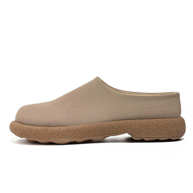 Muške casual mule od mikrovlaknaste kože sa suede završetkom, gumom potplata, okrugli vrh, niski kvadratni potpetica, jesen 2025 izlazak