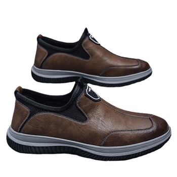 Muške slip-on casual cipele s PU gornjim dijelom, prozračna podstava od tekstila, plastična potplata, zaobljen vrh, ravni đon