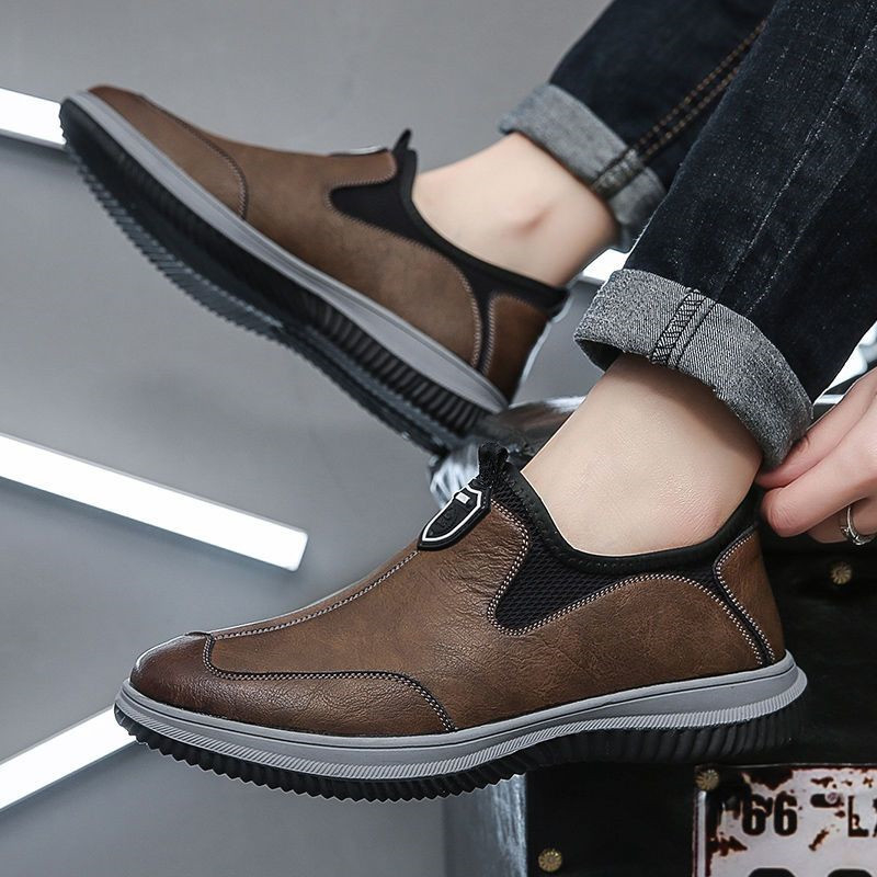 Muške slip-on casual cipele s PU gornjim dijelom, prozračna podstava od tekstila, plastična potplata, zaobljen vrh, ravni đon
