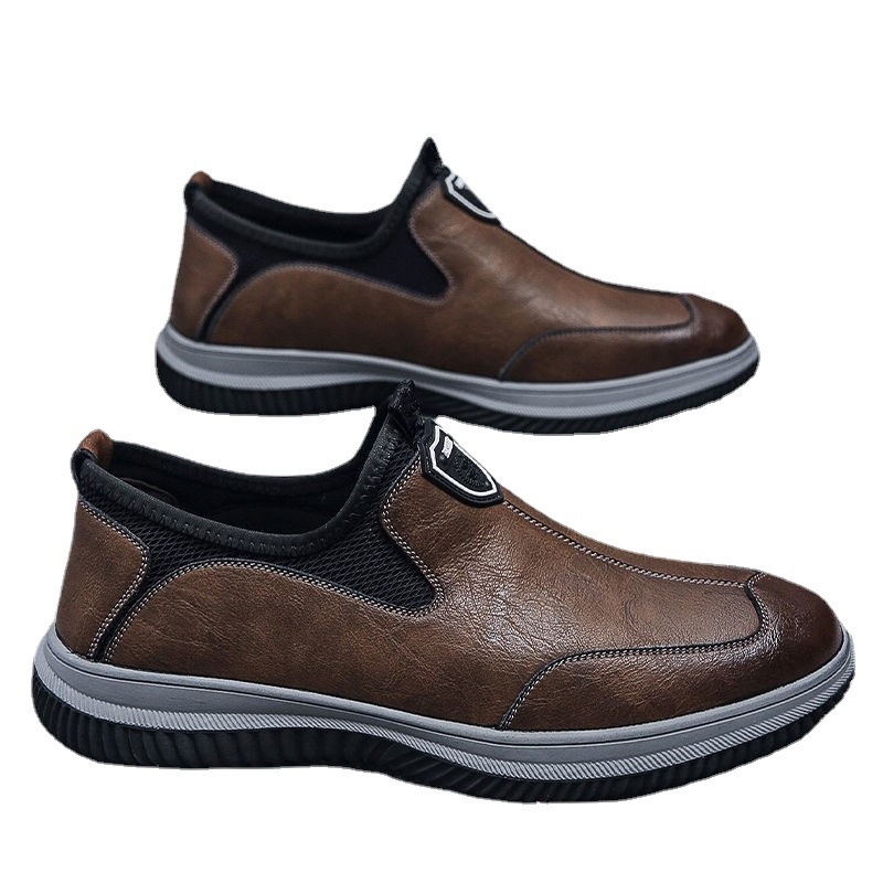 Muške slip-on casual cipele s PU gornjim dijelom, prozračna podstava od tekstila, plastična potplata, zaobljen vrh, ravni đon
