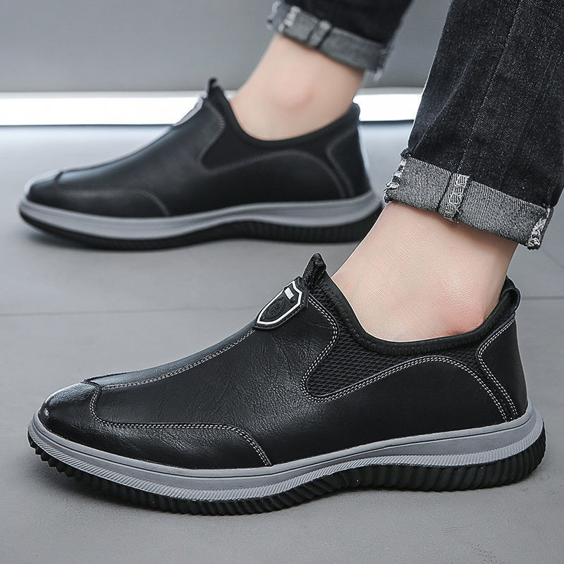 Muške slip-on casual cipele s PU gornjim dijelom, prozračna podstava od tekstila, plastična potplata, zaobljen vrh, ravni đon